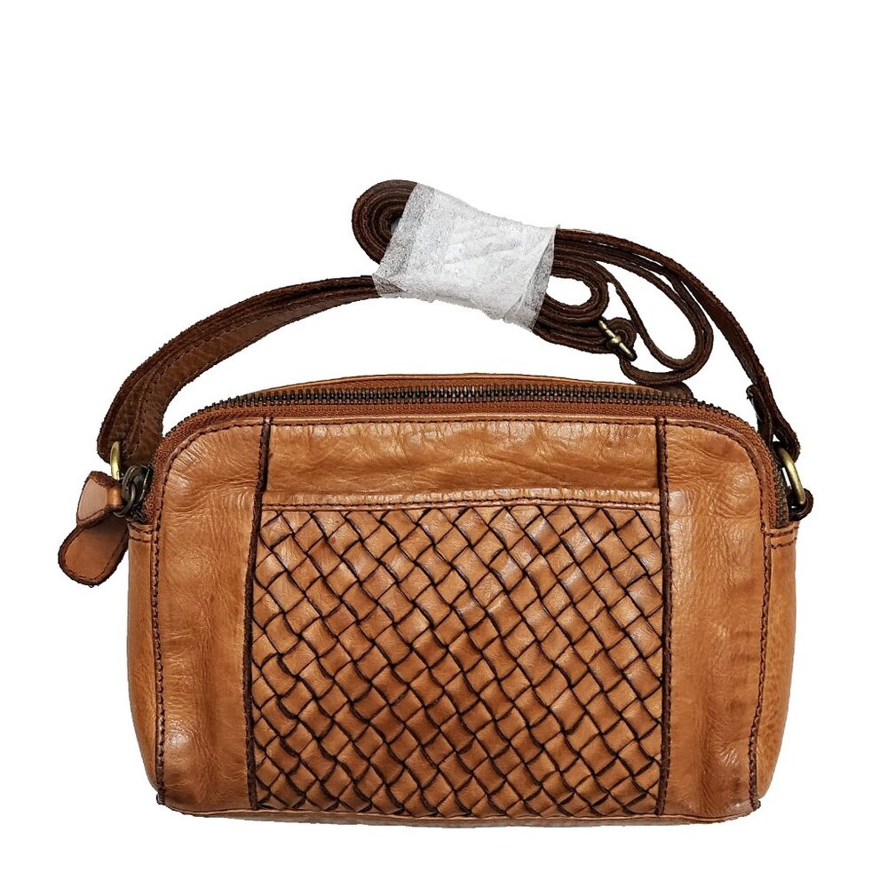 BRANDO Woven Leather Crossbody Bag Textured Western Festival Purse Cognac Brown